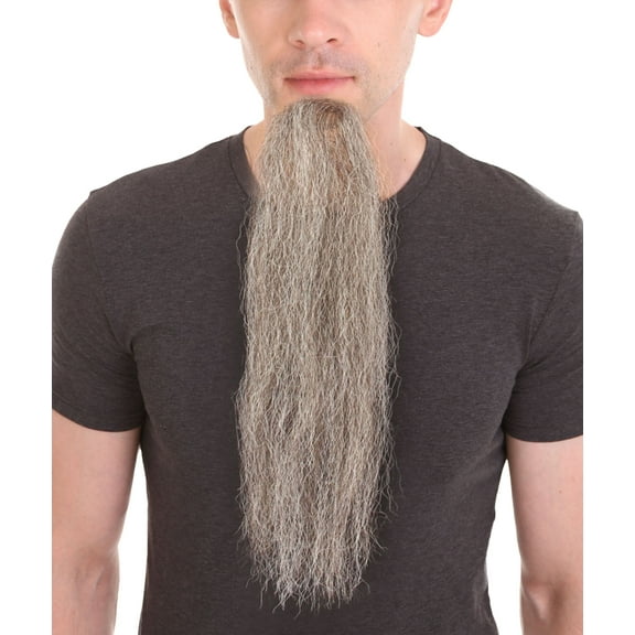 HPO Adult Men's Imperial Long Fake Beard | Grey Synthetic Facial Hair | Perfect for Halloween & Cosplay