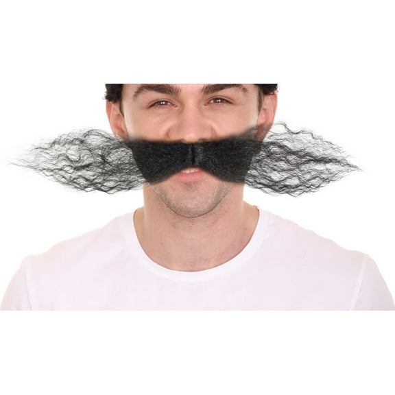 HPO Men Sticky Mustaches for Adults, Doctor Supervillain Long Curly Cosplay, Mustaches Fake - Black