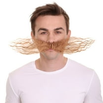 HPO Men Sticky Mustaches for Adults, Doctor Supervillain Long Curly Cosplay, Fake Mustaches - Brown