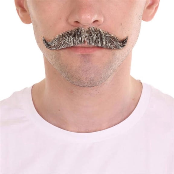 HPO Men's Fake Imperial Handlebar Mustache, Self-Adhesive Costume Facial Hair for Halloween Cosplay and Themed Events-Dark Grey