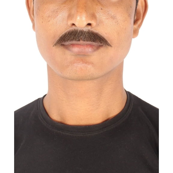 HPO Men’s Realistic Brown Fake Mustache – Human Hair Costume Facial Piece, Color Variants Available