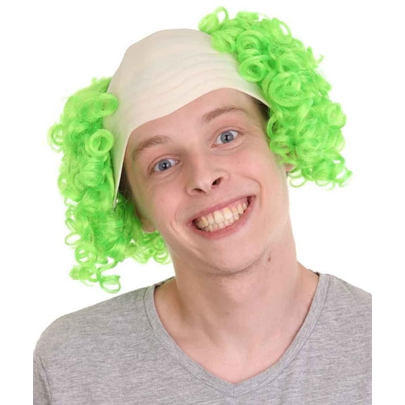 Scary Bald Clown Wig for Men – Pink Curly Hair Halloween Cosplay Costume Cap