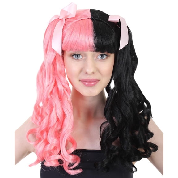 HPO | Singer Womens Ponytail Wig w/ Pink Ribbons | Pink & Black Celebrity Wig | Premium Breathable Capless Cap