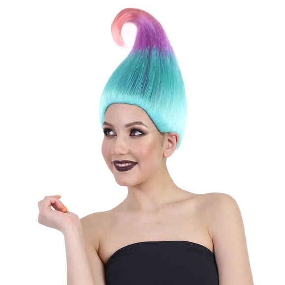 HPO Teen Unisex Tri Colors Straight Cosplay Halloween Troll Wig, Flame-Retardant Synthetic Fiber