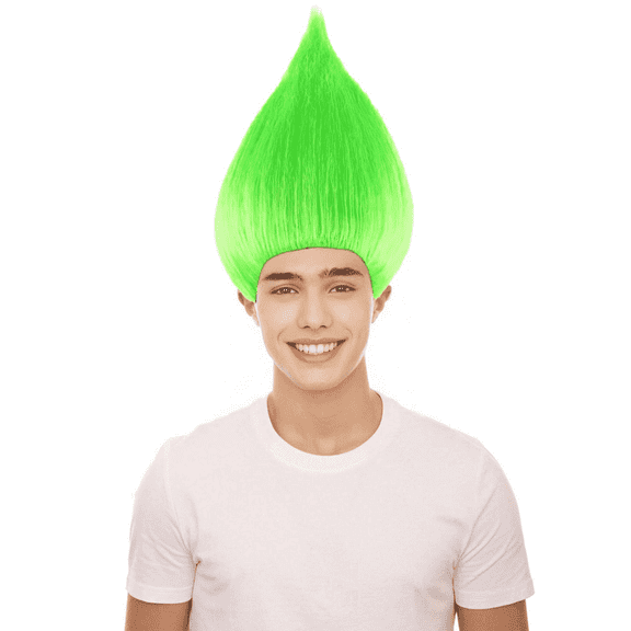 HPO Teens Unisex Neon Green Straight Troll Wig Cosplay & Halloween Wig with Premium Breathable Capless Cap