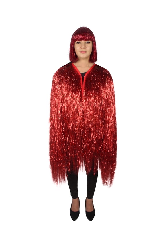 Adult Unisex Red Tinsel Festival Jacket Thin Shiny Coat with Loose Fit for Fancy Dress Cosplay Costume