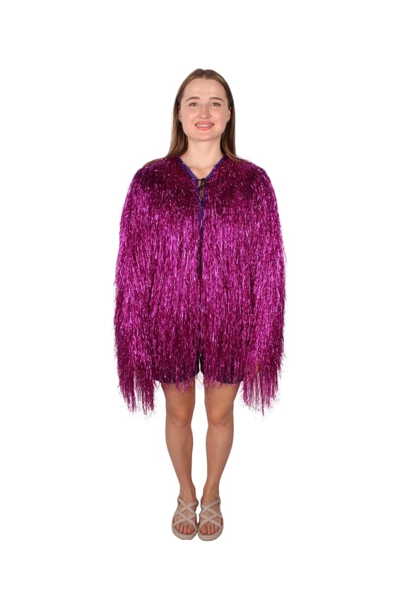 Adult Unisex Purple Tinsel Festival Jacket – Thin Extra Dense Shiny Coat with Loose Fit for Parties & Events