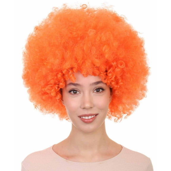 HPO Unisex Orange  Curly Clown Wig – Jumbo Curly Cosplay Halloween Wig with Breathable Capless Cap for Halloween, Cosplay & Parties