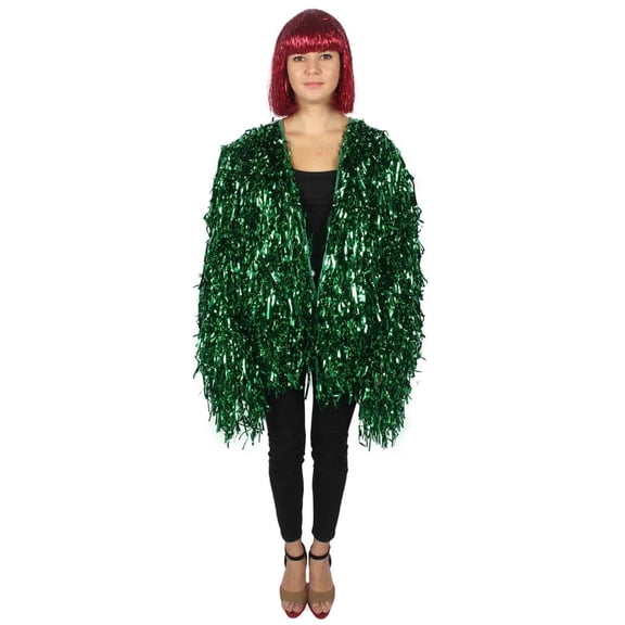 HPO Unisex Tinsel Jacket Loose Fit Long Sleeve Carnival Halloween Cosplay Fancy Dress Outfit, Green, S