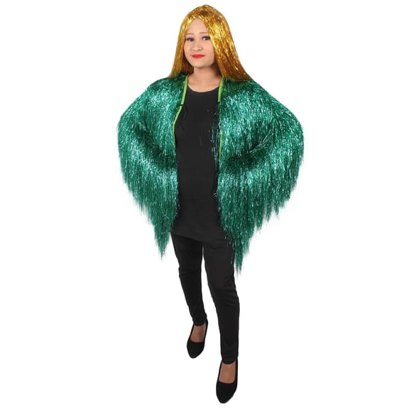 HPO Unisex Tinsel Jacket Loose Fit Long Sleeve Carnival Halloween Cosplay Fancy Dress Outfit, Green, XL