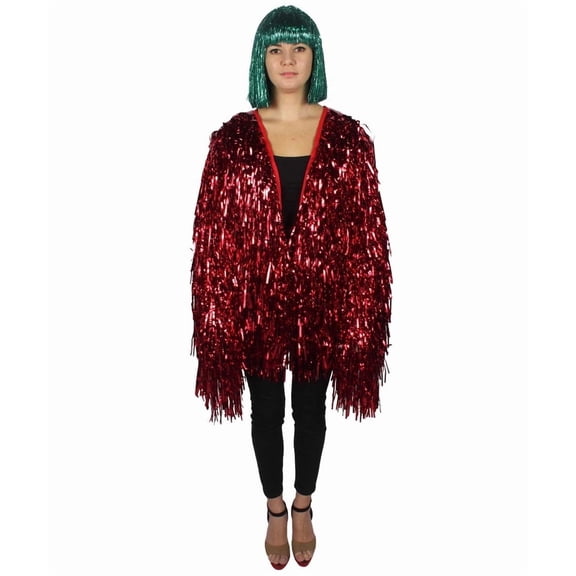 HPO Unisex Tinsel Jacket Loose Fit Long Sleeve Carnival Halloween Cosplay Fancy Dress Outfit, Red, M