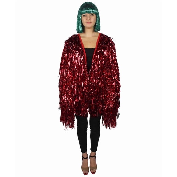 HPO Unisex Tinsel Jacket Loose Fit Long Sleeve Carnival Halloween Cosplay Fancy Dress Outfit, Red, XL