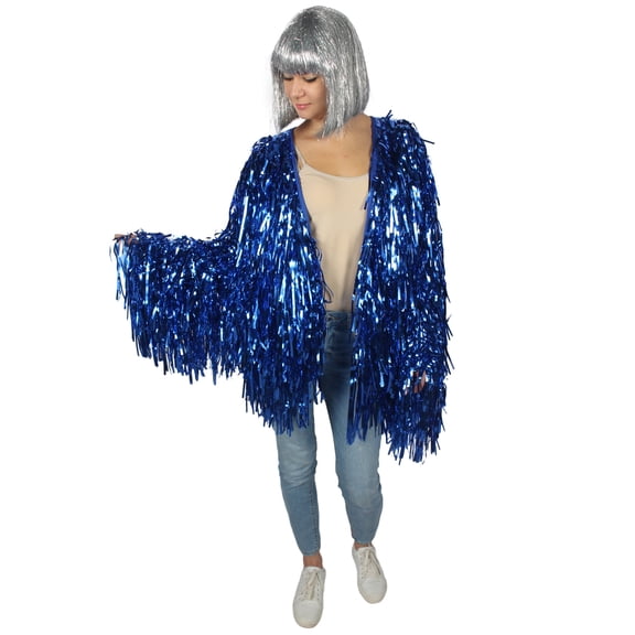 HPO Unisex Tinsel Loose Fit Long Sleeve Carnival Festival Disco Jacket Halloween Cosplay Costume, Blue, S