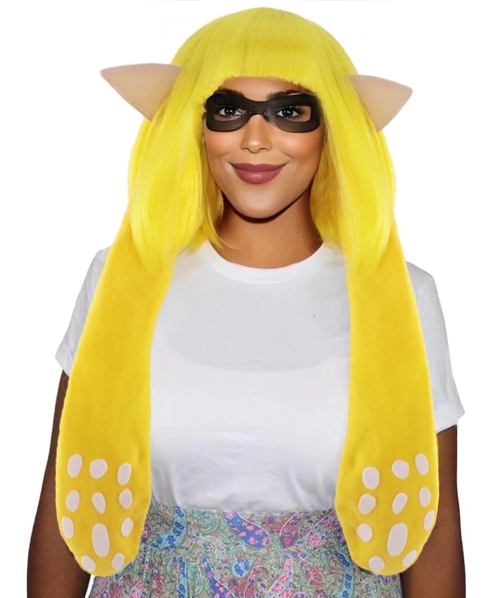 HPO Women  Inkling Wig and Ears with Mask Set Yellow Color Breathable Capless Designed Wig,