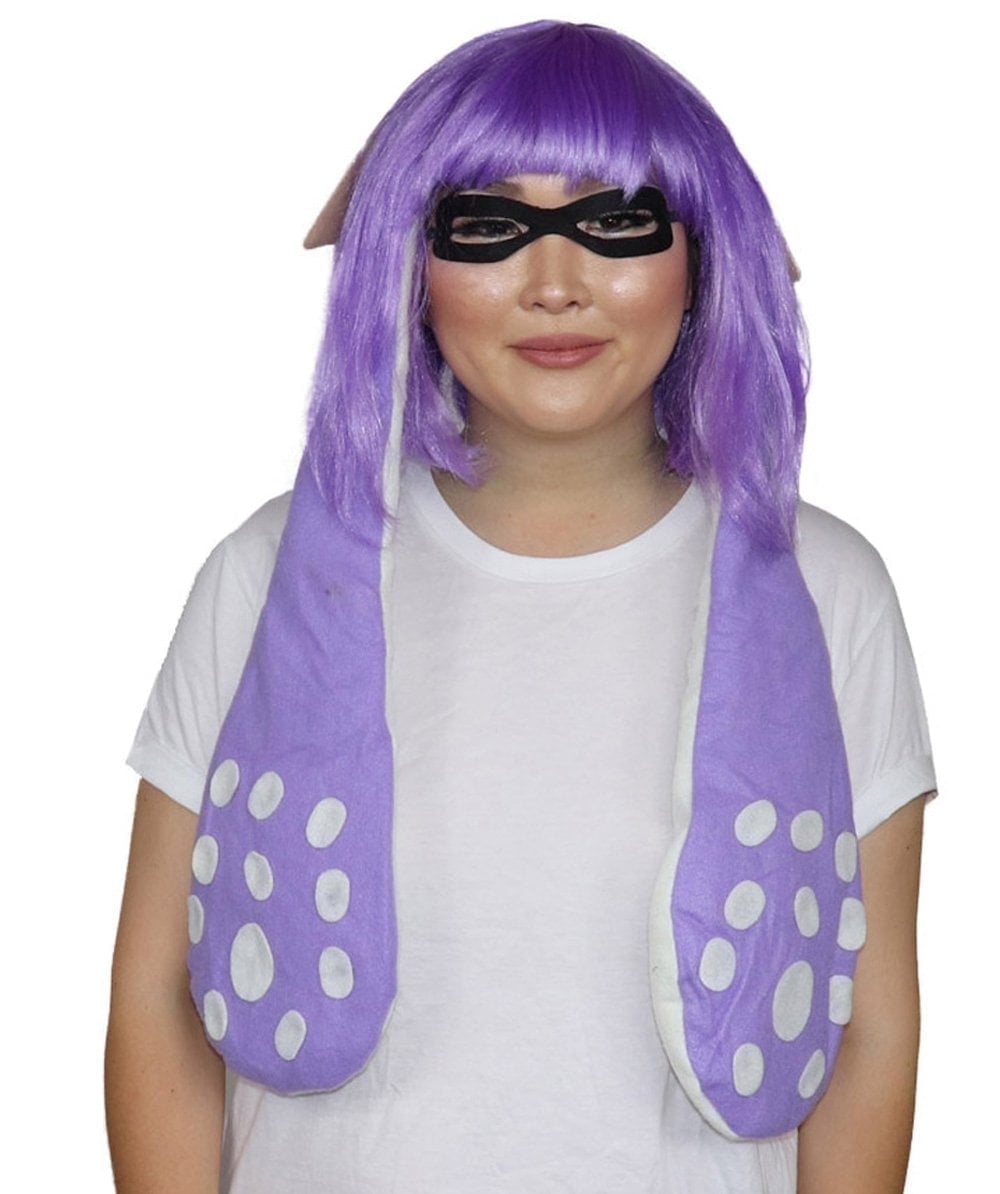 HPO | Women’s Inkling  Wig and Ears with Mask Set | Multiple Colors | Video Game Cosplay Wig | Capless Cap | For Teens and Adults