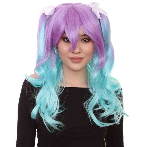 HPO Women's Ponytail Wig | Aqua & Purple | Synthetic Fiber | Halloween Blonde Wig Cosplay