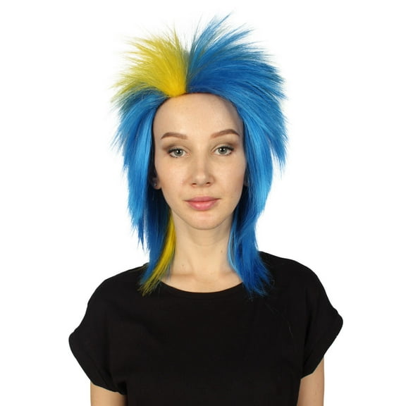 HPO Women's Sweden Flag Sports Mullet Wig | 80's Colorful Party Wig for Women | Premium Breathable Capless Cap with Flame-Retardant Synthetic Fiber for Best Comfort