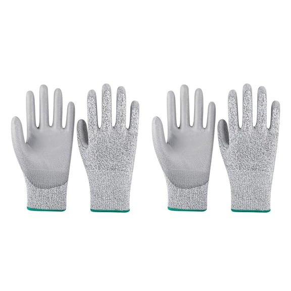 HPPE Work Gloves with PU Coating, 2 Pairs Cut and Puncture Defense Wear for Processing, Glass Cutting, Engraving
