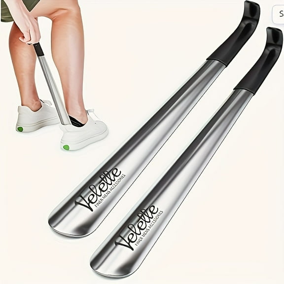 HPQ 16.5" Long-Handled Stainless Steel Shoe Horn – Easy Grip Metal Shoe Puller for Seniors & Limited Mobility.