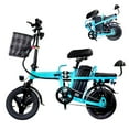 thumbnail image 1 of HPQ A9 14" Folding Electric Bike for Adults - 500W (Peak 750W) Motor, 20MPH Top Speed, 50-Mile Range, Removable Battery, Front Basket, Adjustable Seat & LED Lights (Blue), 1 of 9