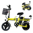 thumbnail image 1 of HPQ A9 14" Folding Electric Bike for Adults - 500W (Peak 750W) Motor, 20MPH Top Speed, 50-Mile Range, Removable Battery, Front Basket, Adjustable Seat & LED Lights (Yellow), 1 of 9