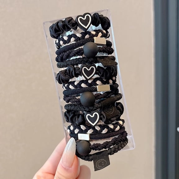 HPQ Boho Women's Hair Tie Set – Beaded Elastic Bands with Cute Heart Pendant, Perfect for Ponytails & Workouts.