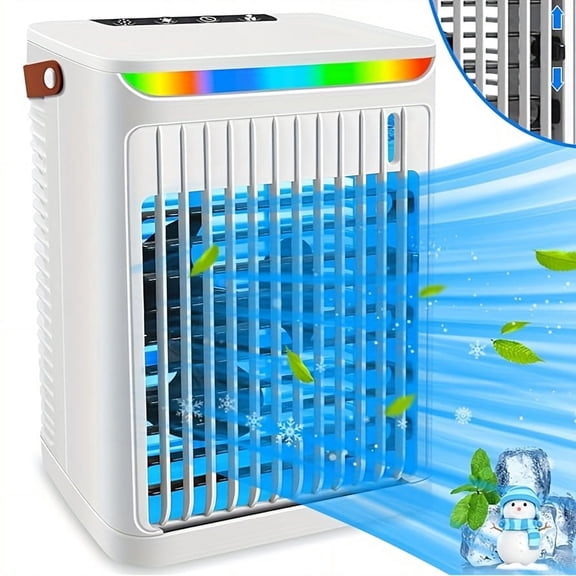 HPQ Portable Air Conditioner 5-In-1 Mini Fan, Evaporative Cooler And Humidifier, 3-Speed Fan, Personal Air Conditioner, Adjustable Rotating Fan, Timer And 7-Led Light.