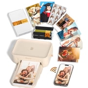 HPRT CP4100 4x6 Photo Printer(108 Sheets & 2 Ribbons) Full-Color Thermal Dye Sublimation Wi-Fi Printing, Instant Picture Printer for Phone, AR Video, Fun App, Home Use, Beige
