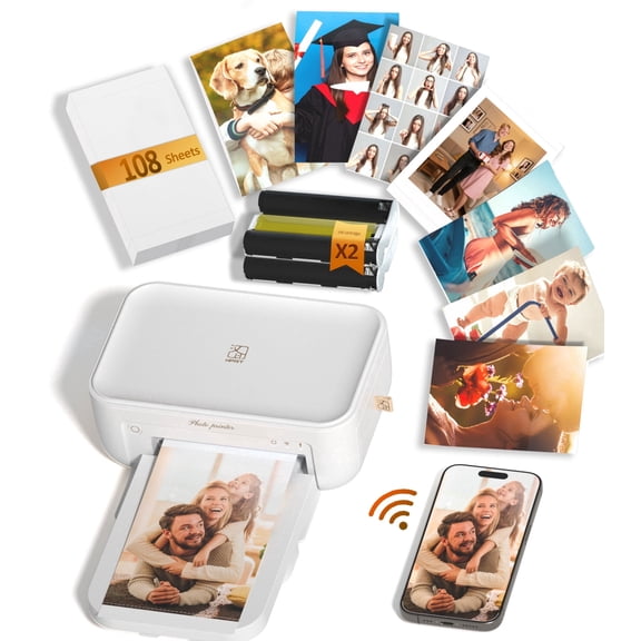 HPRT CP4100 4x6" Photo Printer(108 Sheets & 2 Ribbons) Full-Color Thermal Dye Sublimation Wi-Fi Printing, Instant Picture Printer for Phone, AR Video, Fun App, Home Use, White