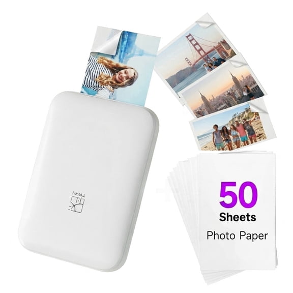 Hanin MT53 Instant Mini Photo Printer with 50 Sheets, Portable Bluetooth Color Printer, Thermal 2x3" Sticky Back Photos for iPhone Android, White