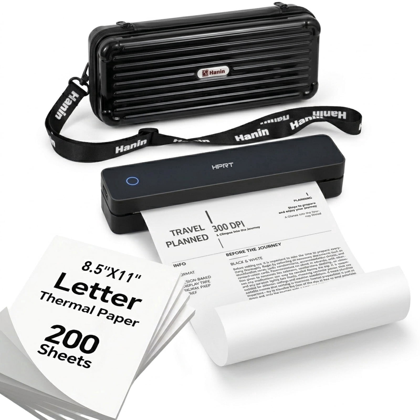 HPRT MT610Pro 300DPI Wireless Portable Thermal Printer Bundle, Inkless Bluetooth Printer with Carrying Case & 200 Sheets Letter Paper, Supports 8.5" x 11", for Home, Office & Travel