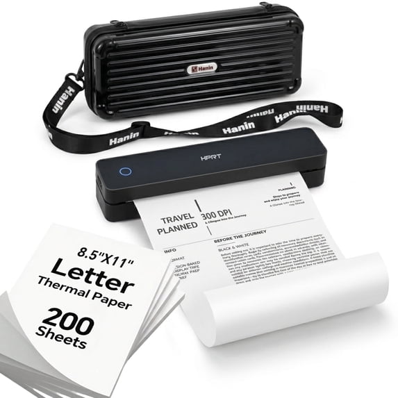 HPRT MT610Pro 300DPI Wireless Portable Thermal Printer Bundle, Inkless Bluetooth Printer with Carrying Case & 200 Sheets Letter Paper, Supports 8.5" x 11", for Home, Office & Travel
