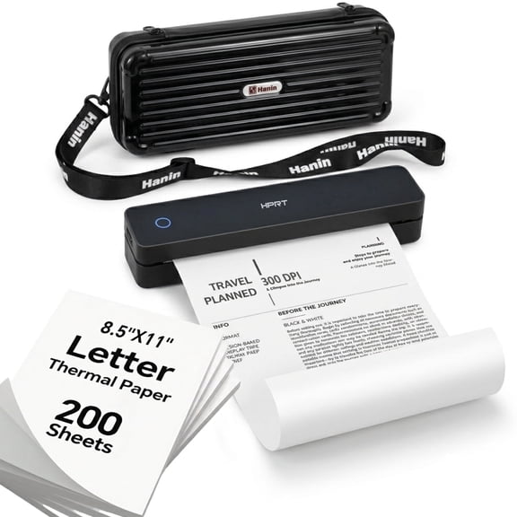 HPRT MT610Pro 300DPI Wireless Portable Thermal Printer Bundle, Inkless Bluetooth Printer with Carrying Case & 200 Sheets Letter Paper, Supports 8.5" x 11", for Home, Office & Travel