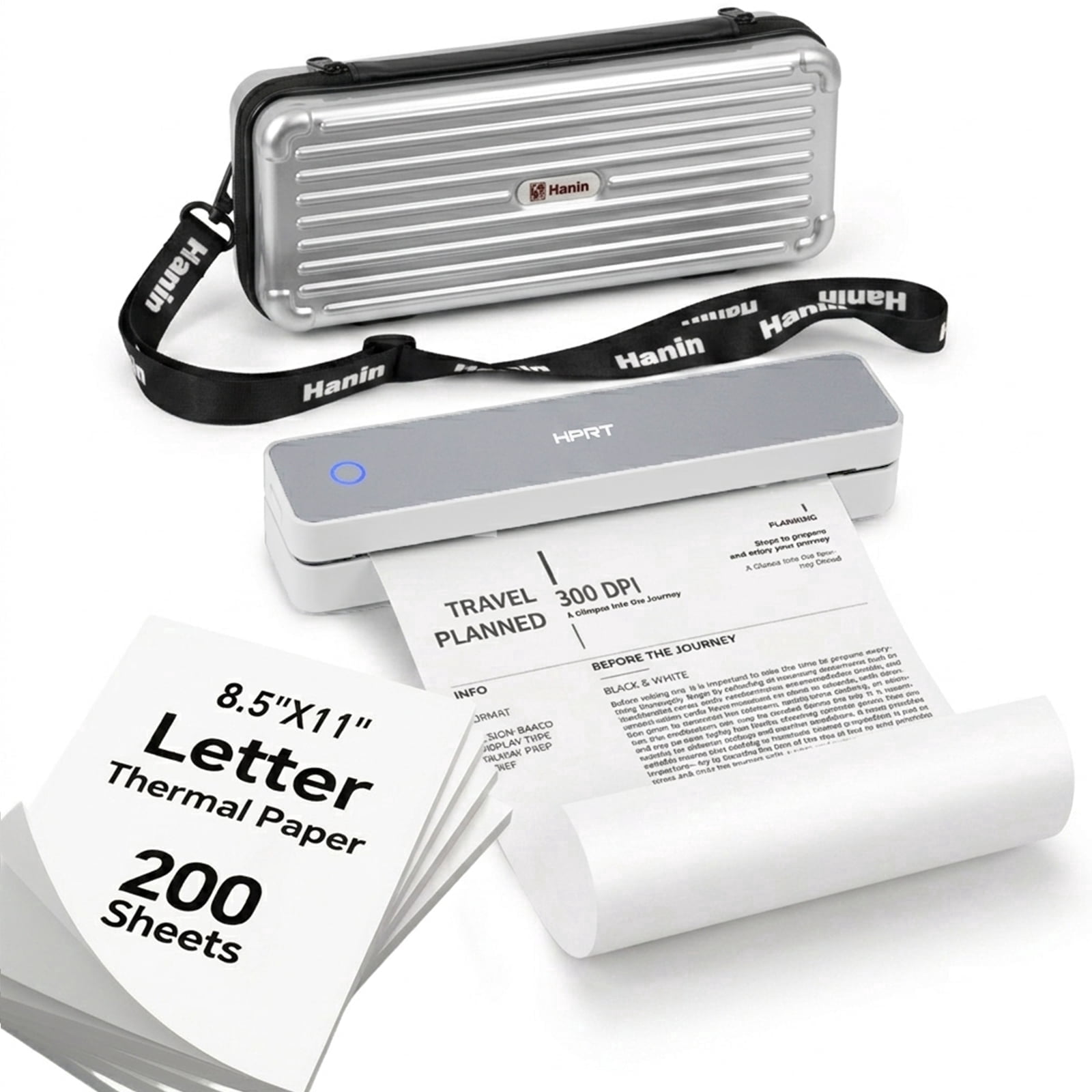 HPRT MT610Pro 300DPI Wireless Portable Thermal Printer Bundle, Inkless Bluetooth Printer with Carrying Case & 200 Sheets Letter Paper, Supports 8.5" x 11", for Home, Office & Travel