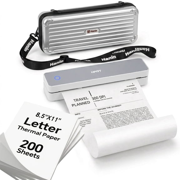 HPRT MT610Pro 300DPI Wireless Portable Thermal Printer Bundle, Inkless Bluetooth Printer with Carrying Case & 200 Sheets Letter Paper, Supports 8.5" x 11", for Home, Office & Travel