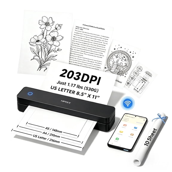 MT610 Portable Wireless Thermal Printer, 8.5" x 11" US Letter Inkless Compact Bluetooth Printer for iPhone Android Laptop for Home Office School