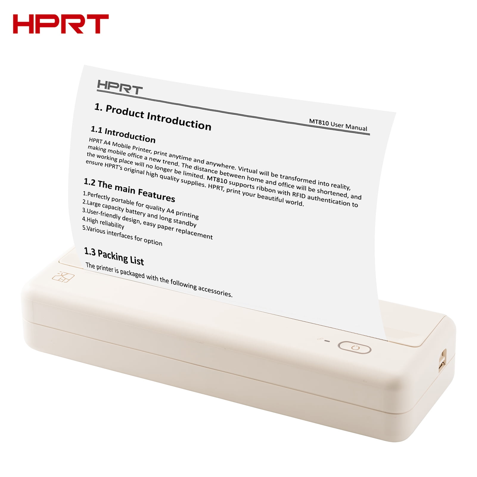 HPRT Wireless Portable Printers - A4 Thermal Printer, Monochrome for Travel, Mobile Office, School, Home - Bluetooth Printer Compatible with IOS Android Phone & Laptop