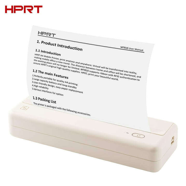 HPRT Wireless Portable Printers - A4 Thermal Printer, Monochrome for Travel, Mobile Office, School, Home - Bluetooth Printer Compatible with IOS Android Phone & Laptop