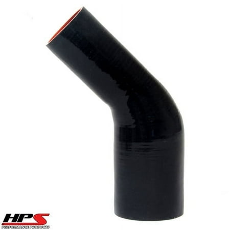 HPS 2-1/2"-3-1/4" ID 4" Black Silicone 45 Deg. Elbow Reducer Hose