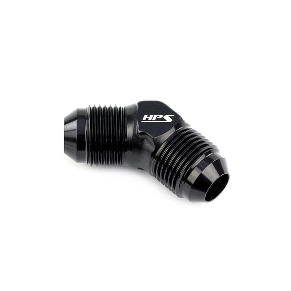 HPS AN813-4 AN Union Adapter Fitting, Male to Male, Aluminum, Size: AN-4, Angle: 45 Degree, Black