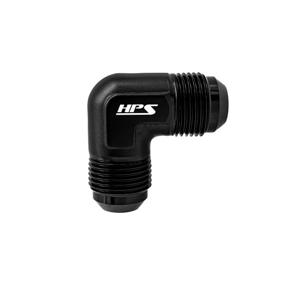 HPS AN821-6 AN Male to Male Union Adapter Fitting, Aluminum, Size: AN-6, Angle: 90 degree, Black