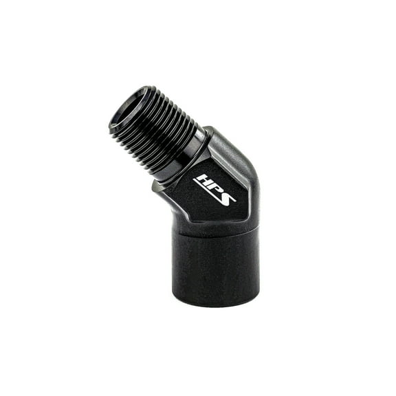 HPS AN915-02 AN NPT Male To NPT Female Adapter Fitting, Aluminum, Size: 1/4 NPT, Angle: 45 degree, Black