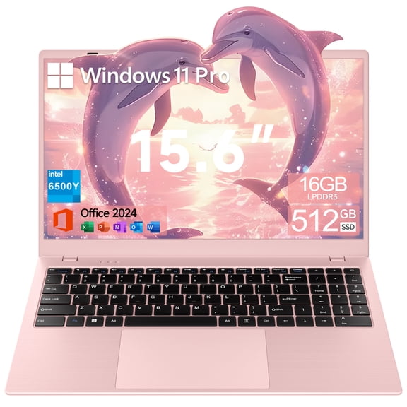 HPUMLSE 15.6" Laptop Computer, 16GB RAM 512GB SSD, Intel Pentium 6500Y (up to 3.4GHz) with Office 2024, Windows 11 Pro Laptop, 1920*1080 IPS Display WiFi5 BT5.0 for Business Student,Pink