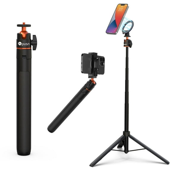 HPUSN Magnetic selfie stick tripod for iPhone and Android, 55-inch mobile tripod compatible with MagSafe for iPhone 12/13/14/15/16 series