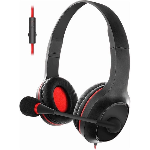 HPX-GX25RD Stereo Gaming Headset, Black with Red Accents; in-line Volume and On/Off Mic Control; Rotating Omnidirectional Microphone; Adjustable Headband; Comfortable Earpads