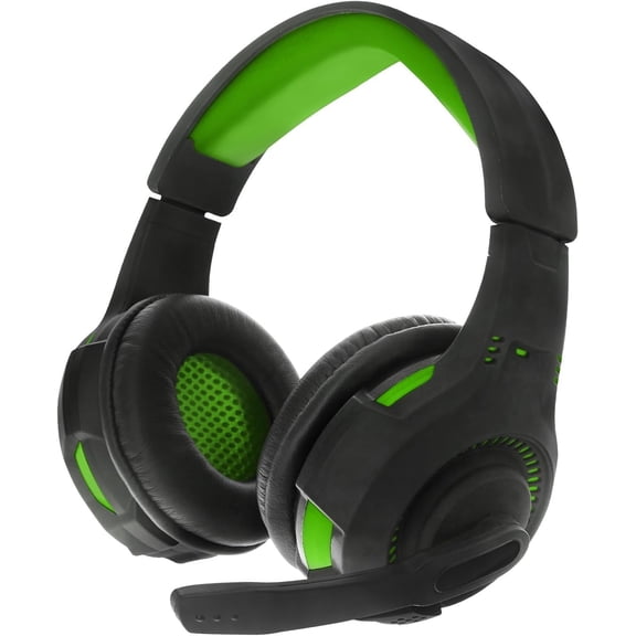 HPXGX100GR Stereo Gaming Headset, Black with Green Accents; in-line Volume and Mic On/Off Controls; Rotating Omni-Directional Mic; Adjustable Headband; Comfortable Earpads for Long Use