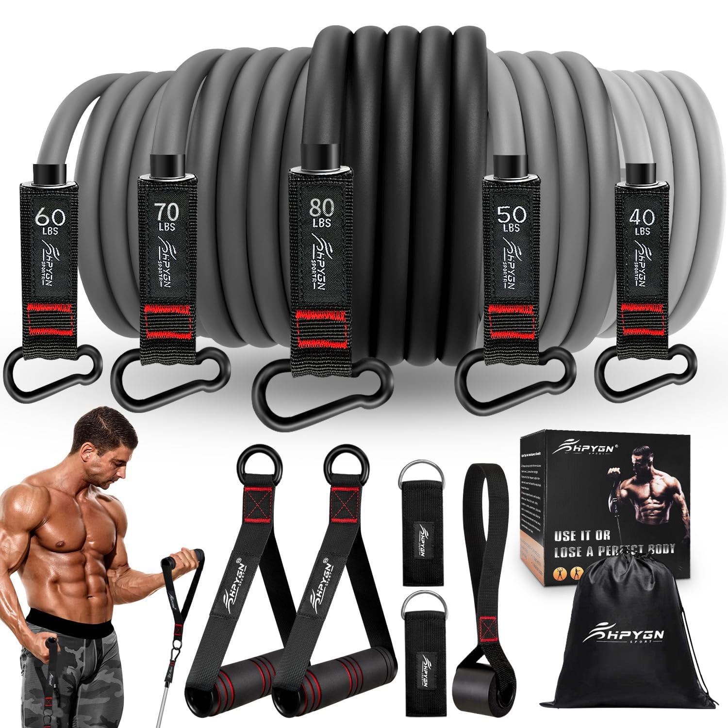 Free Shipping HPYGN 300lb Resistance Bands with Handles Fitness Bands Workout Bands with Door Anchor and Ankle Straps for Heavy Resistance Training Physical Therapy Home Workout Set Walmart Walmar...