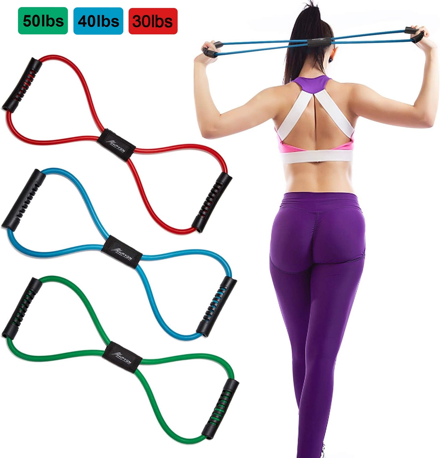 HPYGN Figure Resistance Bands, 30-50lbs Stretch Bands for Arms
