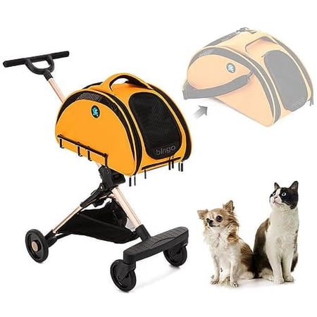 HPZ Bingo Airline-Approved Luxury Compact Carrier Bag & Stroller Combo Travel System for Small Dogs, Cats and Pets (Sunrise Orange)