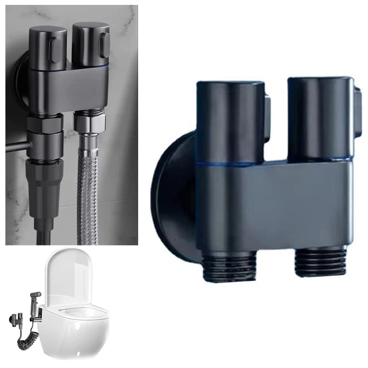 HPZZ 1-In-2-Out Dual Control Valve, 2023 New Hand Held Bidet Sprayer for Toilet, Mini Toilet Faucet Sprayer Kit Butt Washer, for Washing Machine and Toilet.